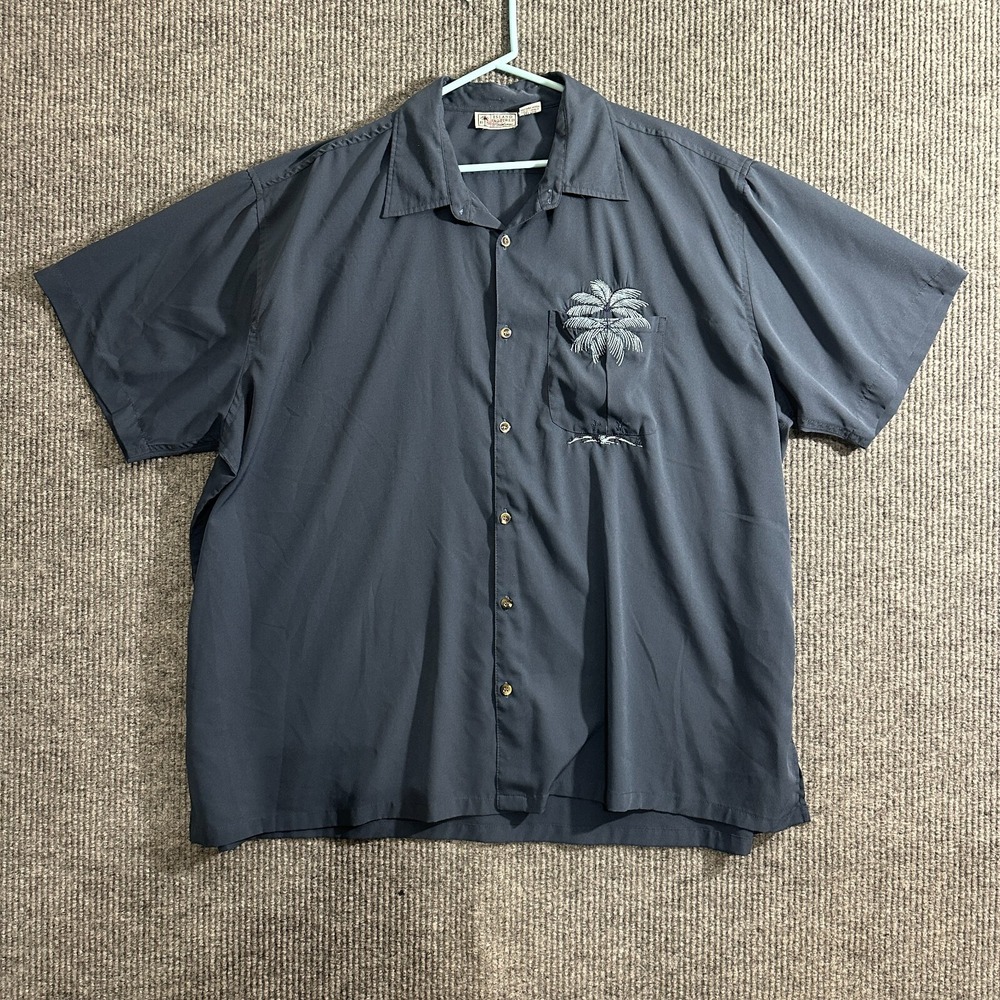 RS Island Inspired Resortwear Mens Button Up Shirt Size 3XL Gray Embroidered